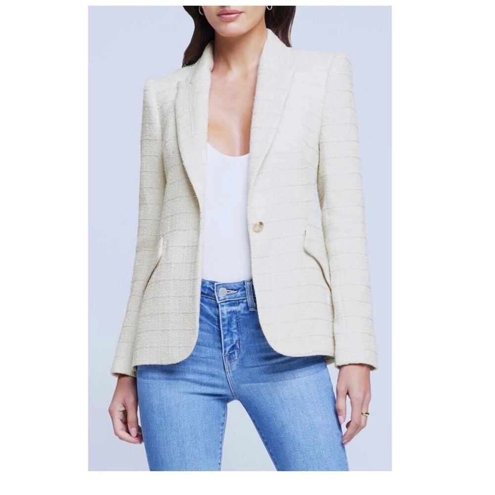 L'agence Chamberlain Blazer Single Button Safari Ecru Sparkle Cream 2 - Picture 2 of 16